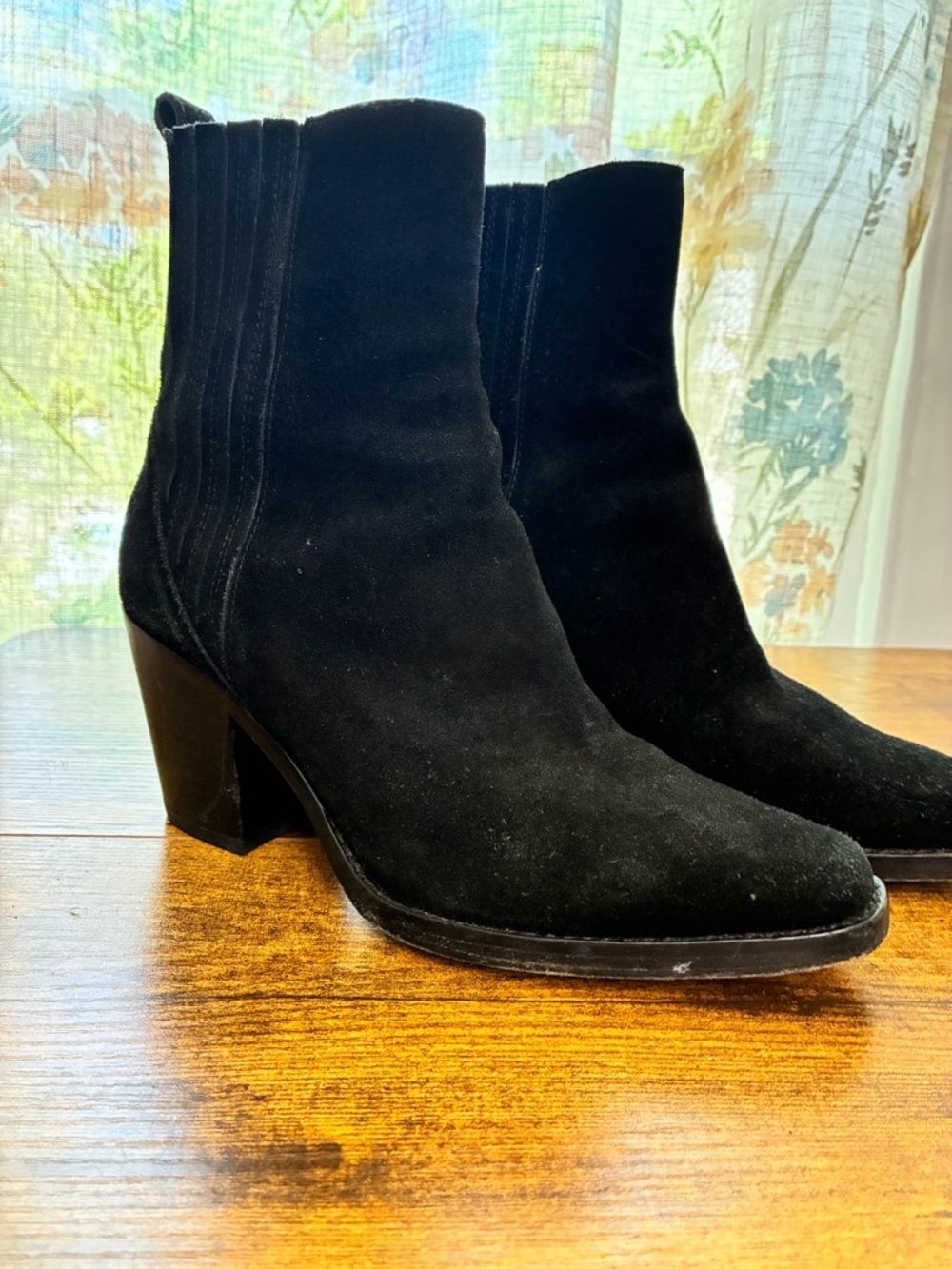 PAIGE Black Suede Ankle Boots with Block Heel 7